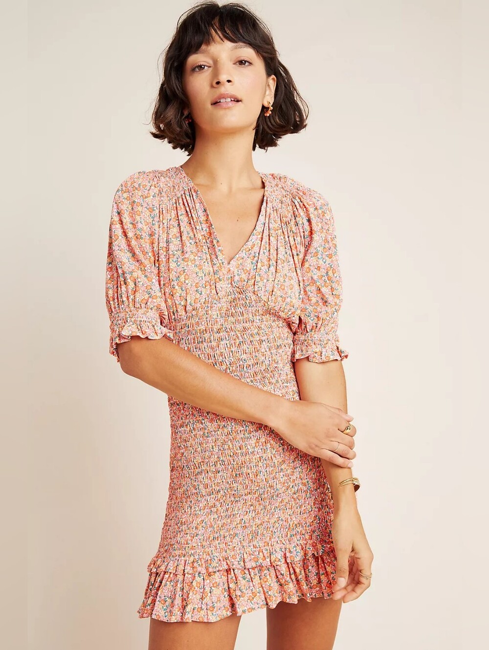 Faithfull The Brand Margherita Smocked Mini Dress Size Xs